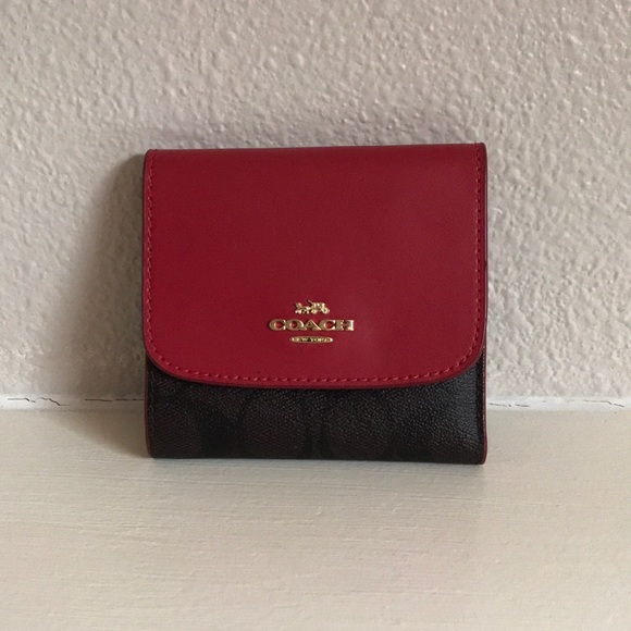 coach signature small wallet - brown / true red - Picture 1 of 4